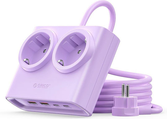 Orico PDC25 Steckdosenleiste 2 Steckdosen mit 2 USB-A 2 USB-C und Kabel 1.6m Lila