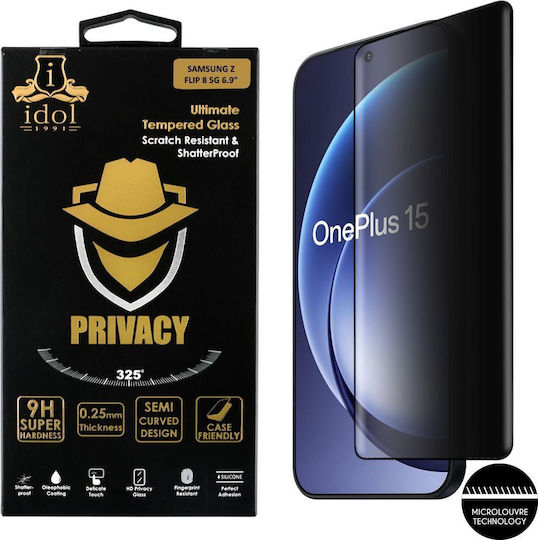 Idol 1991 Privacy Antispy Tempered Glass Oneplus 15 5g 6.78in 9h 0.25mm Semi Curved Full Glue Finger Unlock Black