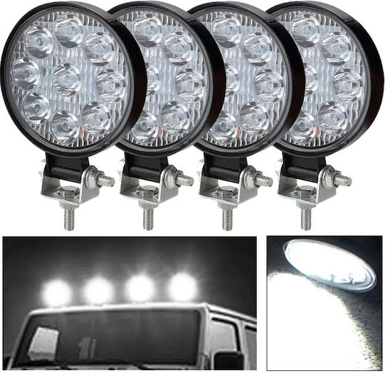 Led Αδιάβροχοι Στρογγυλοί Προβολείς 27w 12-24v 2300lm 6500k Ip67 Σετ 4 Τεμαχίων