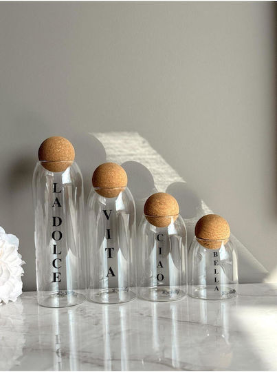 SteweHome Set of 4 General Use Glass White Jars with Cork 1350ml