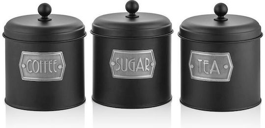 SteweHome Set of 3 Vases for Tea Sugar Coffee with Airtight Lid Metallic White 1300ml