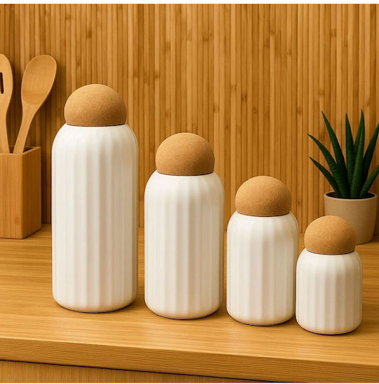 SteweHome Set of 4 General Use Vases with Cork Porcelain White 1000ml