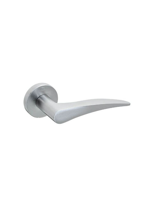 Convex Front Door Lever With Rosette Pair With Mouthpiece Matte Chrome