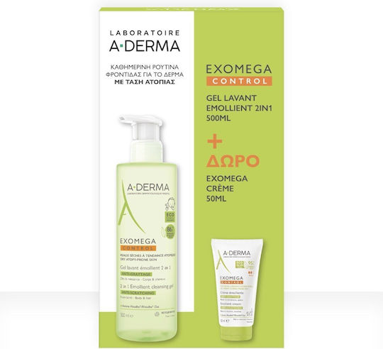 A-Derma Exomega Control Skin Care Set for Moisturizing & Body Cleaning 2 Pieces