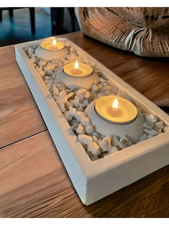 SteweHome Set Suporturi Lumanari Din Piatră În Culoare Albă 26x26cm 5 Bucăți