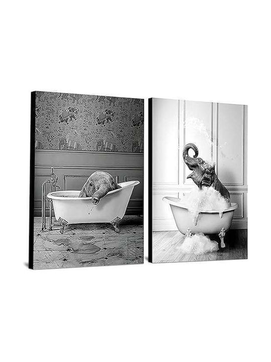 Leinwand Wandposter Ohne Rahmen 2x 60x90cm Elefant Im Badewannen-Design
