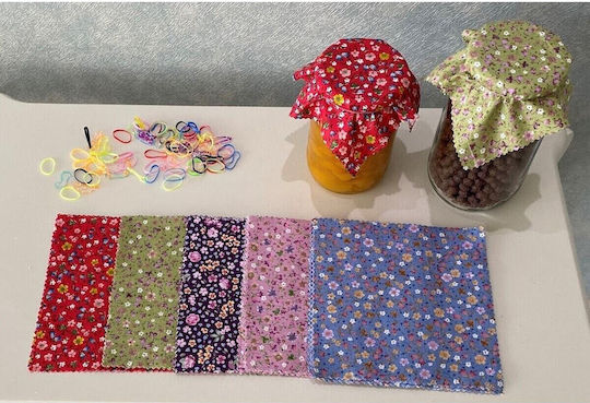 Stewehome Set de Huse din Material Multicolore pentru Capacul Borcanului Model Floral Legături Elastice Multicolore