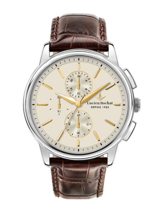 Men's Watch 43mm Battery with Leather Strap Ivory/Brown