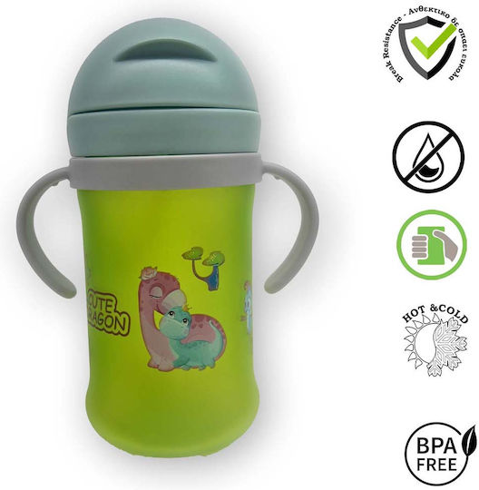 Alpin Sticlă Pentru Copii Dinozaur Din Silicon cu Pai Verde 450ml