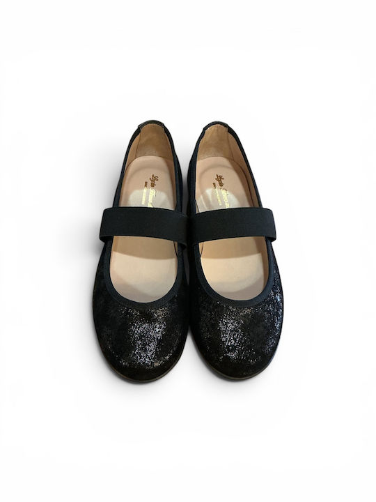 Kids Ballerinas With Hoop & Loop Closure Black Leather