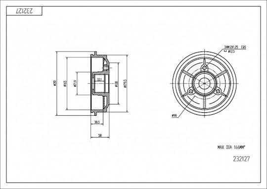 Rear Brake Drum Citroën Ax 165 166 38.5 424733