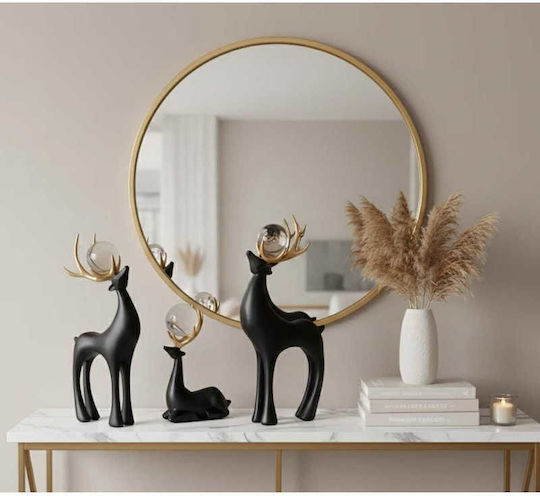 Stewehome Set of 3 Decorative Items Crystal Spheres Deer Gold Antlers Black 30x15x30 Cm