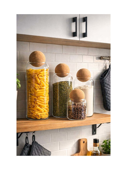 SteweHome Set of 4 Jars for Sugar Pasta with Wooden Transparent Cork
