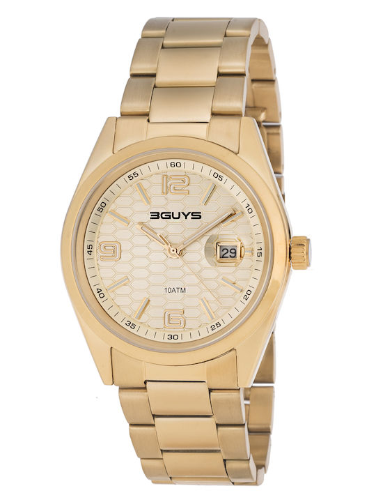 3Guys Men's Battery Watch with Gold Metal Bracelet