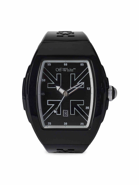 Off White Herrenuhr mit Gummiarmband und Batterie Off White Herrenuhr mit Gummiarmband und Batterie