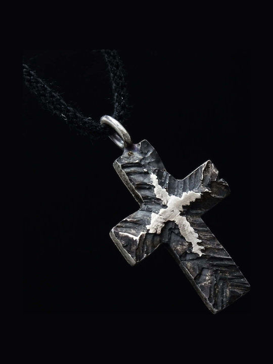 Schwarzes Kreuz aus Silber mit Kordel
