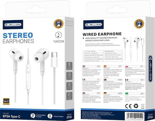 Jellico Ep3a Earbuds Handsfree Earphones with USB-C Plug White