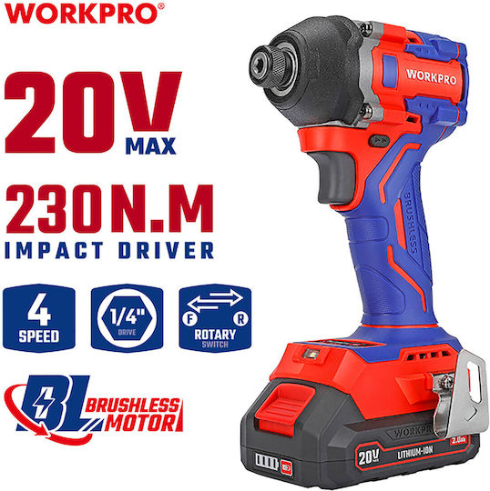 WorkPro WP390107 Κατσαβίδι Μπαταρίας Brushless 20V 2x2Ah