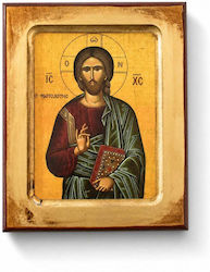 Χειροποίητη Εικόνα Χριστός Παντοκράτωρ Σκαφτό Ξύλο 10x12cm