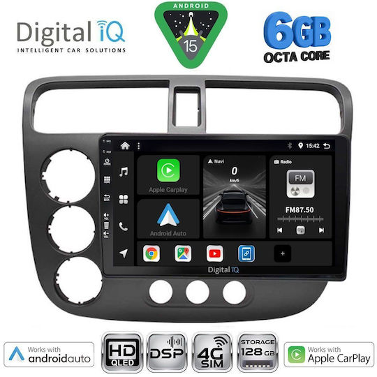 Digital IQ Car Audio System for Honda Civic 2001-2006 Bluetooth USB WiFi GPS Apple CarPlay Android Auto with 9" Touch Screen