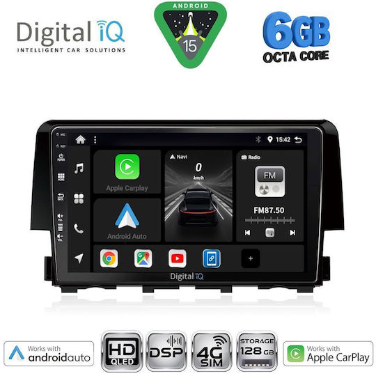 Digital IQ Car Audio System for Honda Civic 2016-2021 Bluetooth USB WiFi GPS Apple CarPlay Android Auto with 9" Touch Screen