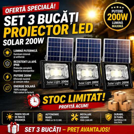 Smart Set 3 Lampi Solare De Drum 200W Cu Senzor De Mișcare Fotocelul Și Telecomandă