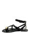 Damen Anatomische Flache Sandalen Schwarz