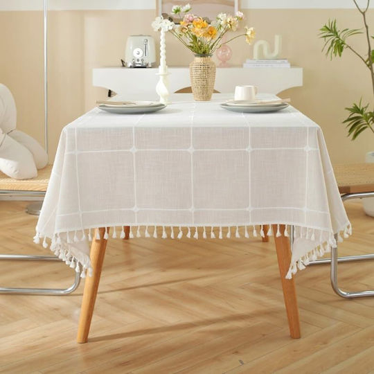 FRIPIA Linen Tablecloth With White Embroidery 140x300cm