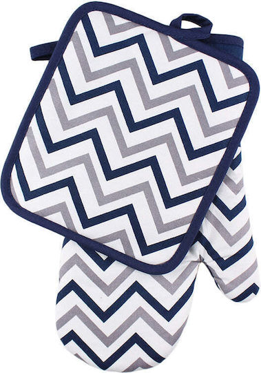Set Oven Mitt and Pot Holder Fabric Blue