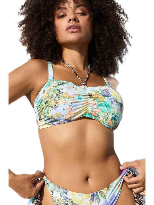 Strapless Bikini Top E Cup Floral Παστέλ Αποχρώσεις