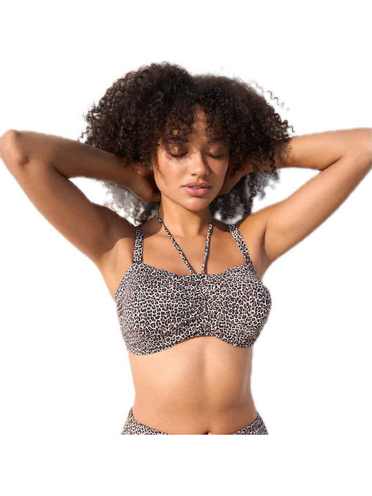 Strapless Bikini Top E Cup Animal Print Καφέ