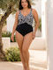 One Piece Swimsuit With Light Padding Animal Print Black