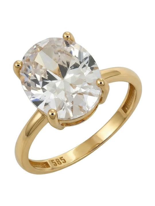 Single Stone Ring From 14K Gold With Zircon