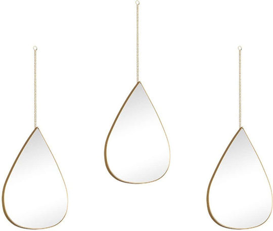 Mirrors & More Milena Wall Mirror Oval with Yellow Metallic Frame 28x19cm 3 Pieces