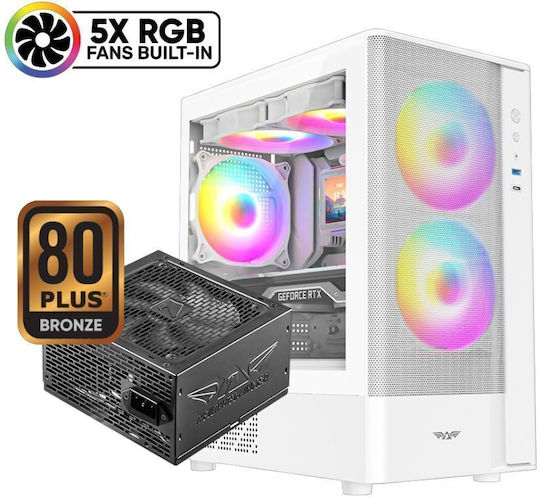 Armaggeddon Aquaron Nemo 3 Gaming Mini Tower Computer Case with Side Window and ARGB Lighting White