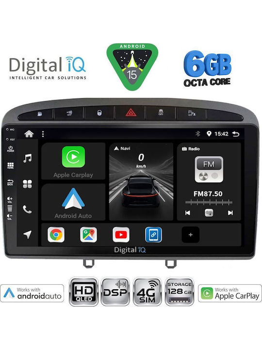 Digital IQ Car Audio System for Peugeot 308 / RCZ 2007-2012 (Bluetooth/USB/WiFi/GPS/Apple CarPlay/Android Auto) with 9" Touch Screen