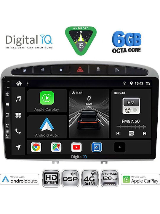 Digital IQ Car Audio System for Peugeot 308 / RCZ 2007-2012 (Bluetooth/USB/WiFi/GPS/Apple CarPlay/Android Auto) with 9" Touch Screen