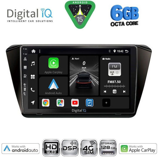 Digital IQ Ηχοσύστημα Αυτοκινήτου για Skoda Superb 2015-2023 (Bluetooth/USB/WiFi/GPS/Apple-Carplay/Android-Auto) με Οθόνη Αφής 10"
