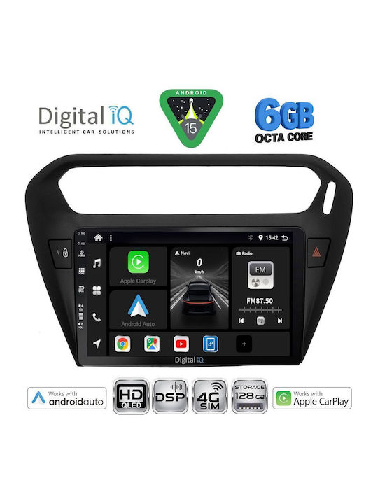 Digital IQ Car Audio System for Peugeot 301 Citroen C-Elysee 2013-2023 Bluetooth USB WiFi GPS Apple CarPlay Android Auto with 9" Touch Screen