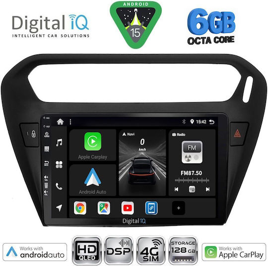 Digital IQ Car Audio System for Peugeot 301 Citroen C-Elysee 2013-2023 Bluetooth USB WiFi GPS Apple CarPlay Android Auto with 9" Touch Screen