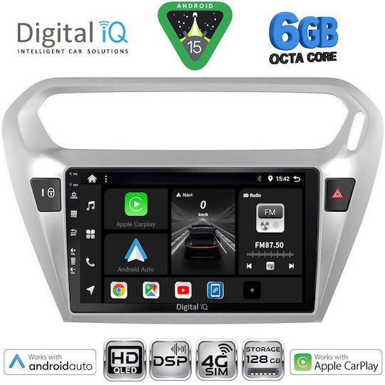 Digital IQ Car Audio System for Peugeot 301 Citroen C-Elysee 2013-2023 Bluetooth USB WiFi GPS Apple CarPlay Android Auto with 9" Touch Screen