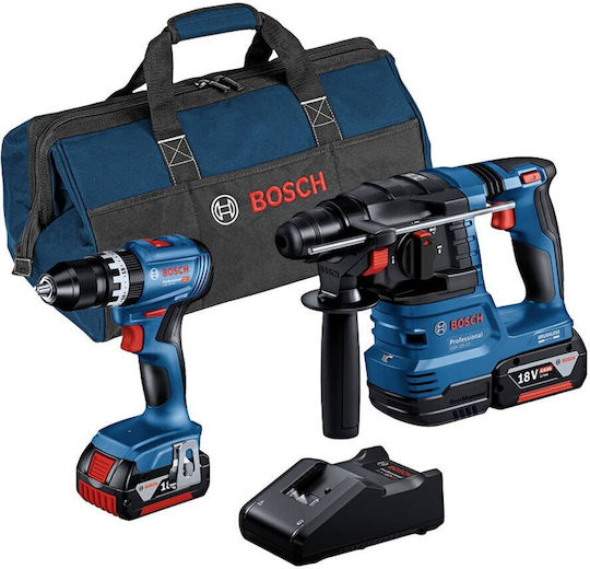 Bosch 18V-45 18V-45 Σετ Κρουστικό Δραπανοκατσάβιδο & Πιστολέτο 18V με 2 Μπαταρίες 4Ah και Θήκη