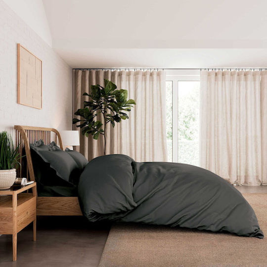 Kotonia Home Σετ Παπλωματοθήκη Βαμβακερή 180x200cm Ημίδιπλη με Μαξιλαροθήκη Γκρι