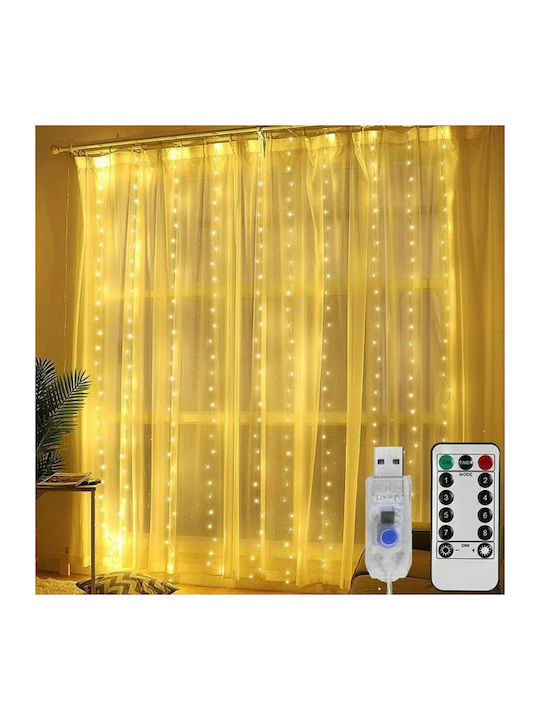 LED Christmas Lights 3m x 300cm Warm White USB Curtain