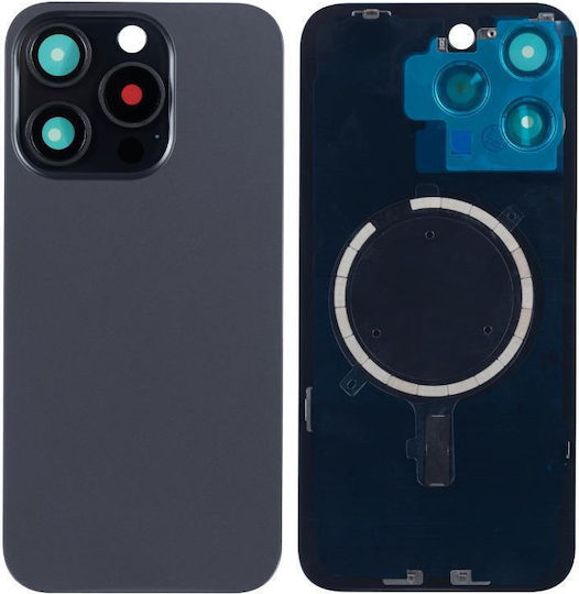 Apple iPhone 15 Pro Задно Стъкло Голям Отвор + Леща + Magsafe Черен Титаниев OEM Лого
