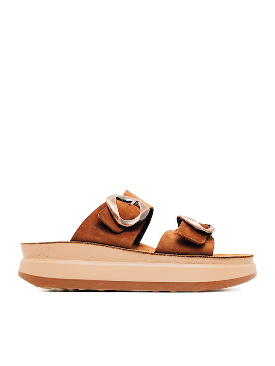 Fantasy Sandals Leather Women's Flat Sandals Brown