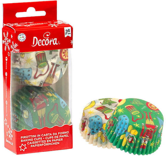 Decora Σετ Χριστουγεννιάτικες Χάρτινη Βάση Cupcake Καρυοθραύστες 5x3.2εκ. 36τμχ