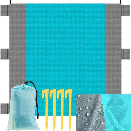 Saltea De Camping De Plajă Impermeabilă Zola 6 Buzunare Stabilitate Ancore De Fixare Geantă De Depozitare 208 X 208 Cm Gri-albastru