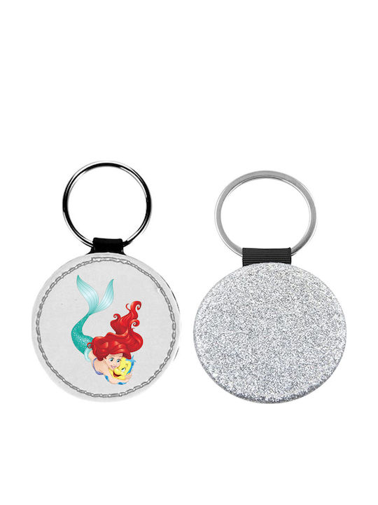 Leder Schlüsselanhänger Rund Ariel Glitter Silber