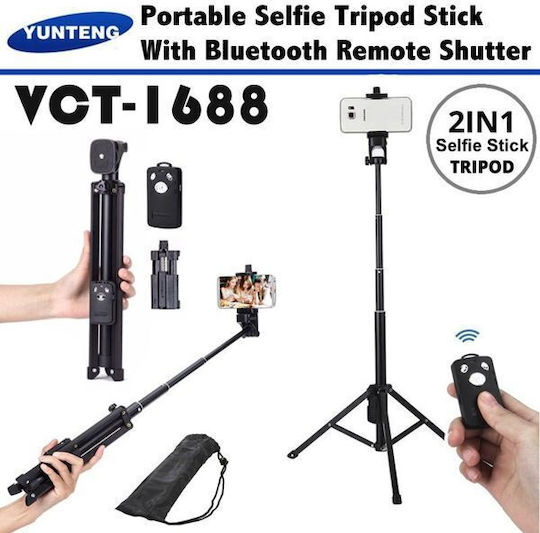 Yunteng Selfie Stick Τρίποδο Κινητού Bluetooth Μαύρο
